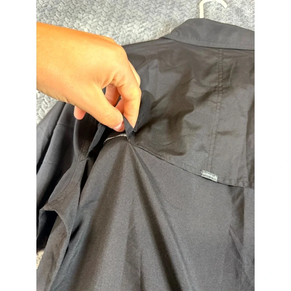 Antigua Camp Shirt Mens L Black Tactical Button Front Long Sleeve Chest Pockets